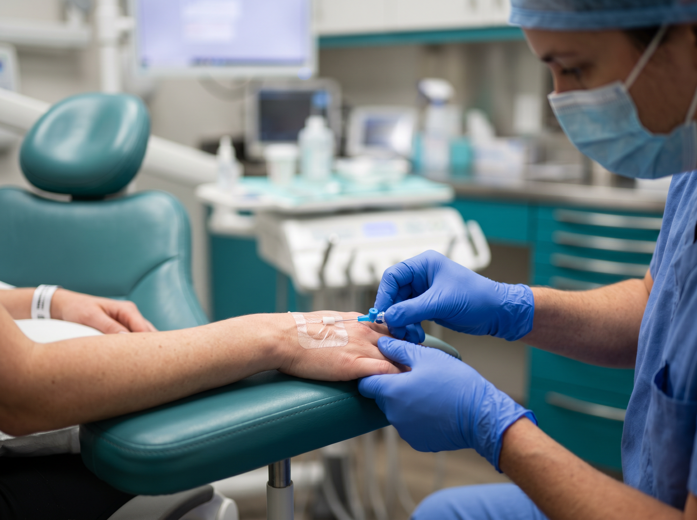 anestesista colocando via venosa para sedacion dental Smilelife Madrid