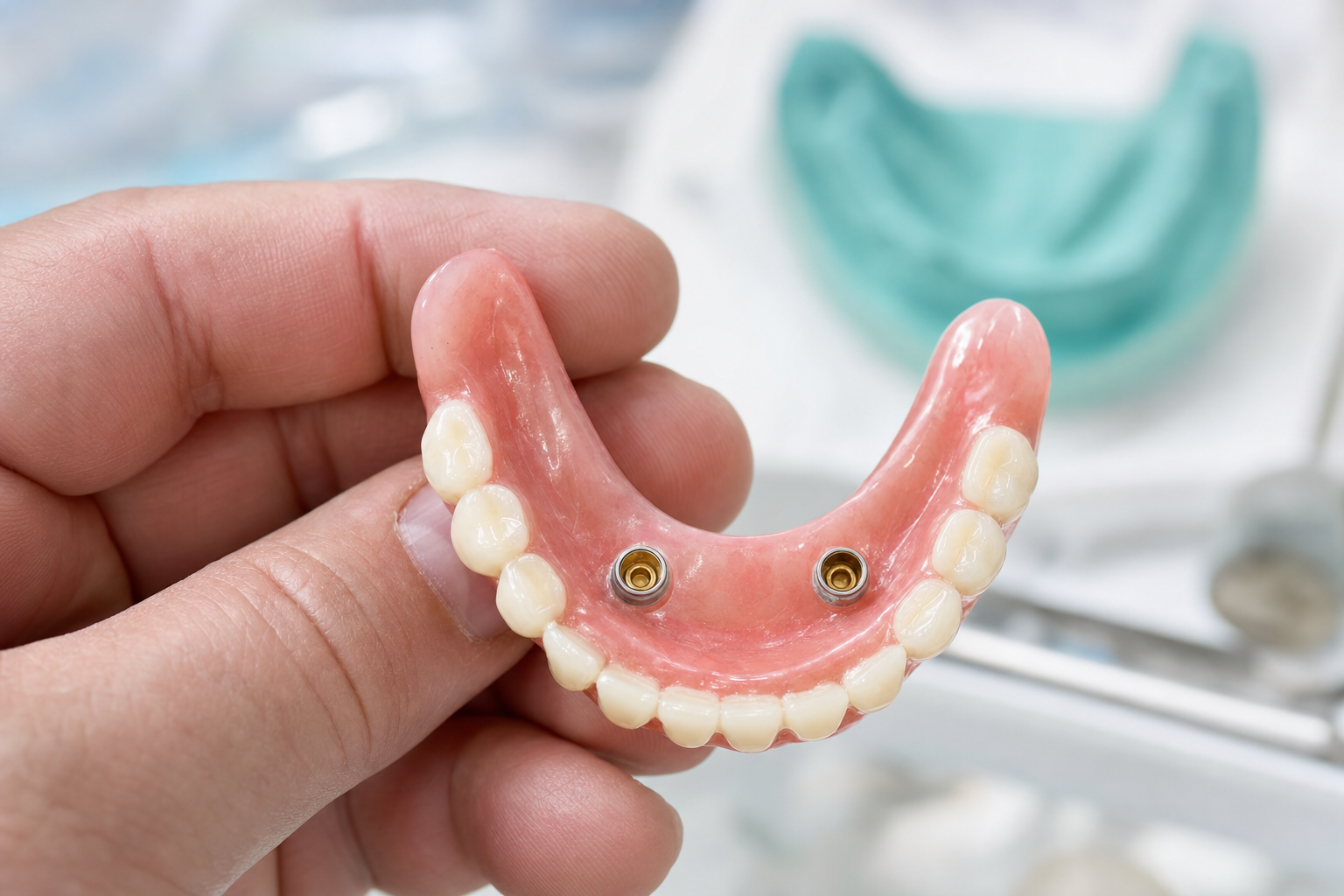 sobredentadura sobre implantes Locator Smilelife Madrid - prótesis removible inferior